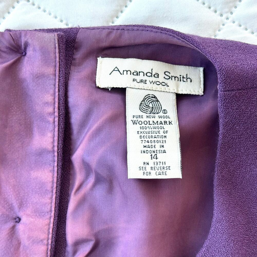 Vintage Amanda Smith 100% Wool Purple Shell Top Embroidered Leaf Sweater Vest 14 - Picture 2 of 6